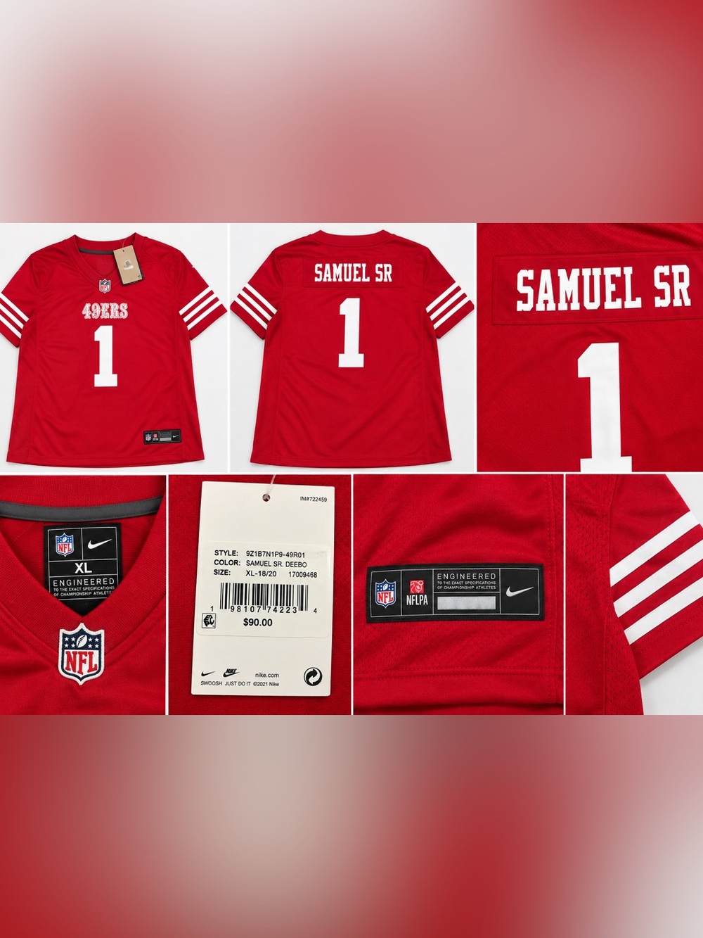 Nike Kids SF 49ers Deebo Samuel Sr Jersey Red XL 18/20 9Z1B7N1P9-49R01